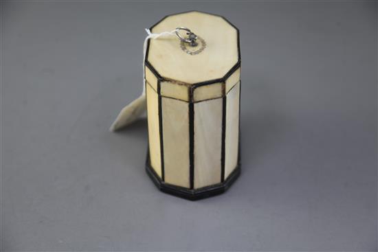 A Regency ten sided inlaid ivory tea caddy, height 4.25in.